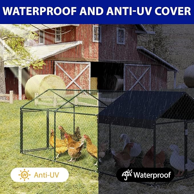 Large Metal Chicken Coop Run with Cover, 120"×40"×40" Portable Poultry Cage Walk in Hen House for Outdoor Chicken Rabbit Duck,Backyard Farm Animal Enclosure Crate Black