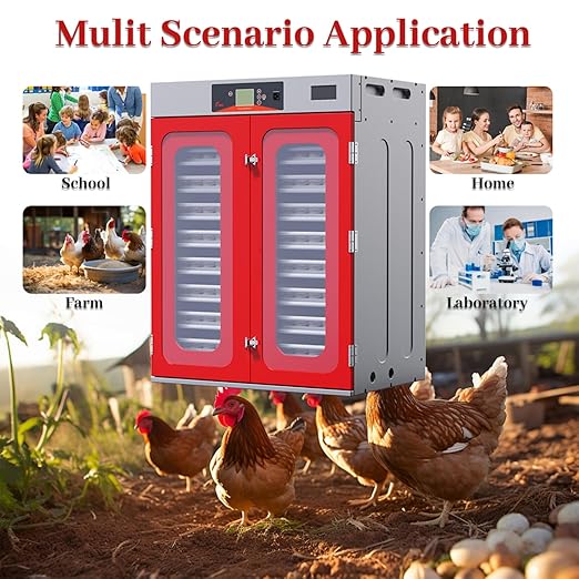 Incubators for Hatching Eggs,1000 Eggs Incubator with Automatic Egg Turning and Humidity Control,Commercial Large Cabinet Hatcher for Chicken, Duck, Quail,Birds Eggs (Red,1000-Egg)