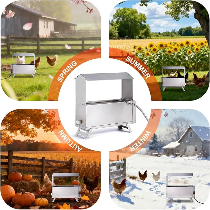 Heated Waterer for Chickens 2 Gallon Heated Chicken Waterer for Winter Chicken Water Heater with Adjustable Leg Anti-Freeze Poultry Duck Drinker Water Dispenser Heater Chicken Coop Accessories