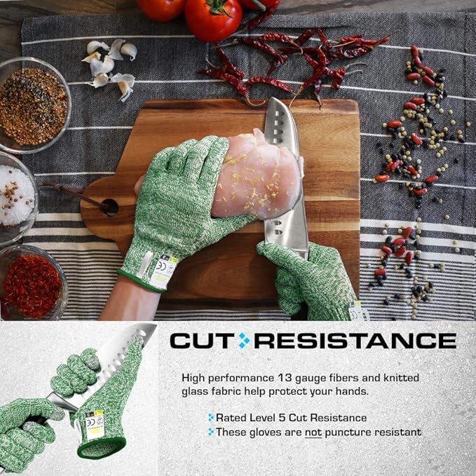 Glove Station Ultra Durable Series Cut Resistant Gloves - Cutting Gloves for Chefs, BBQ and Cooking - Level 5 Protection, Food Grade Safe Cut - Green, Medium Size