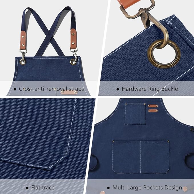 Unisex Aprons with Large Pockets,Cotton Canvas Cross Back Heavy Duty Adjustable Work Apron,Size Kids to Adult