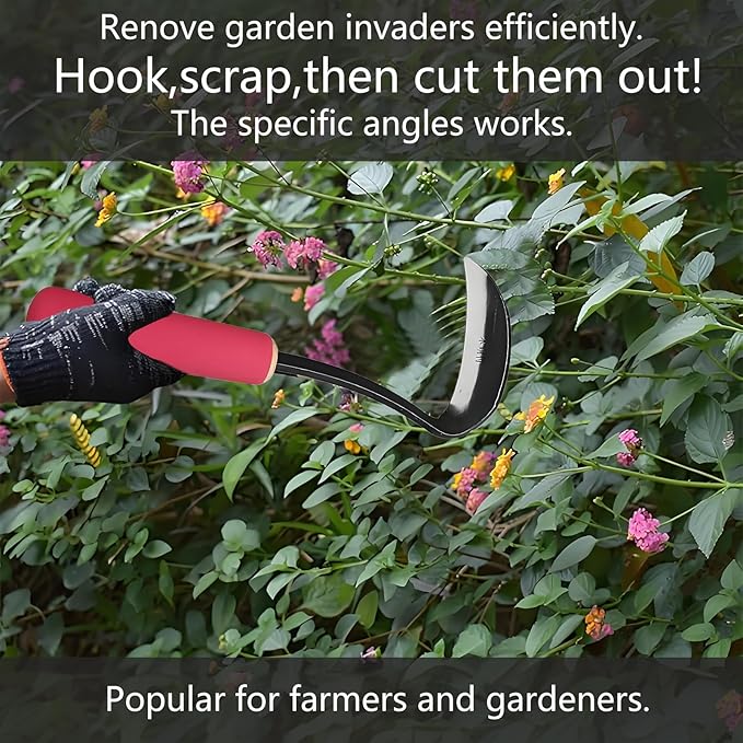 Japanese Gardening Sickle Tool,Hand Hoe,Weeding Sickle Hoe,Weed Remover Tool,Very Sharp Blade,with Soft Sleeve Handle,Weed Puller Tool for Cultivating and Planting,Quick Work