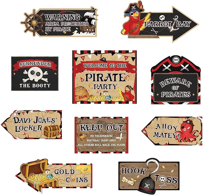 WERNNSAl Pirate Party Decorations - 10PCS Pirate Birthday Party Decorations for Adventure Birthday Party Supplies Funny Parrot Pirate Decor for Home Garden Yard Wall Decor