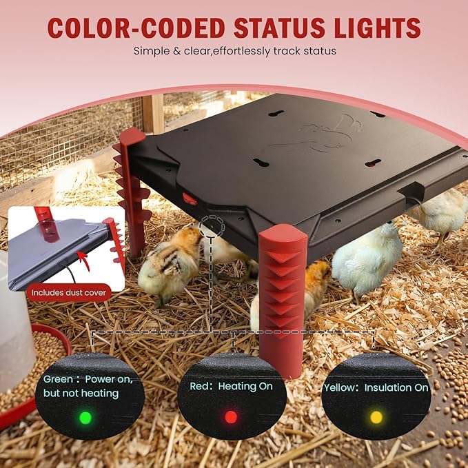 200W Chick Brooder Heater Plate, 2-in-1 Adjustable Radiant Brooder Heater for Chicks & Poultry, Smart Thermostat, 16"x12", Safe & Energy Saving, Ideal for Brooders & Small Chicken Coops