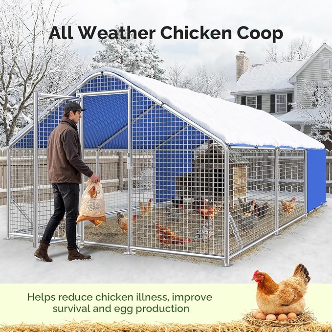 Large Metal Chicken Coop with Galvanized Hardware Cloth, Chicken Coop Run Pen for Yard with Waterproof Cover, Outdoor Large Walk-in Chicken Coops for 30 Chickens Duck Pen House Cage Run