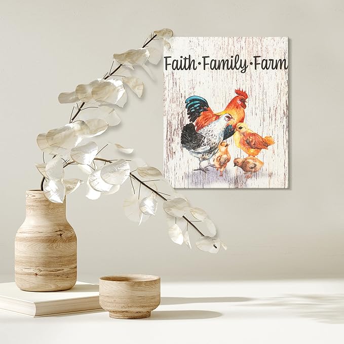 JennyGems Faith Family Farm Wooden Sign, Rustic Farm Signs, Chicken Decor, Farmhouse Decorations, Made in USA