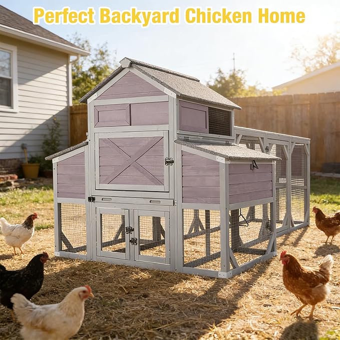 Extra Large Wooden Chicken Coop with Run, 6 Nesting Boxes & 6 Perches – Spacious Housing for 8-10 Chickens (118.11" L x 53.5" W x 49.53" H)