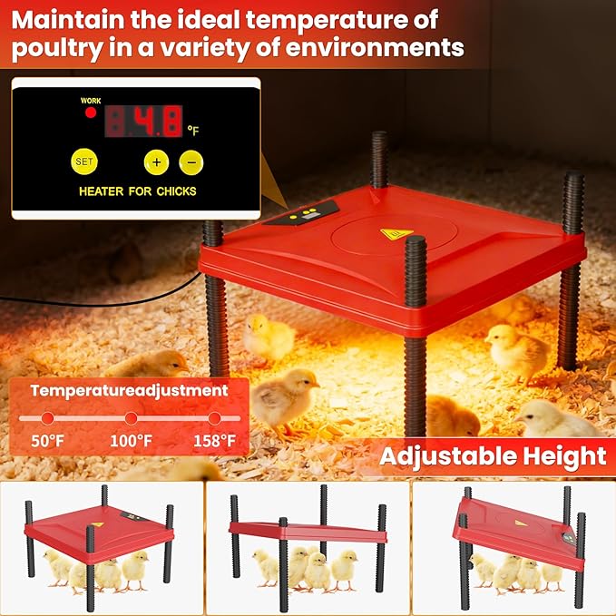 Brooder Box for Chicks, 8-in-1 Chick Heat Plate Starter Kit, Baby Chicken Brooder Pen with Feeder, Waterer, Perch & Bedding, Indoor Poultry Setup (Red)