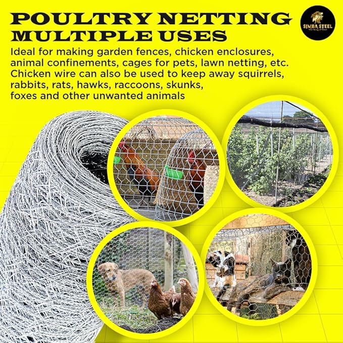 Chicken Wire 72 in x 100 FT x 1” Mesh x 20GA | Poultry Wire Netting | Hot Dipped Galvanised | Hexagonal Galvanized Mesh for Chicken Coop, Rabbit Cage, Fence Barrier