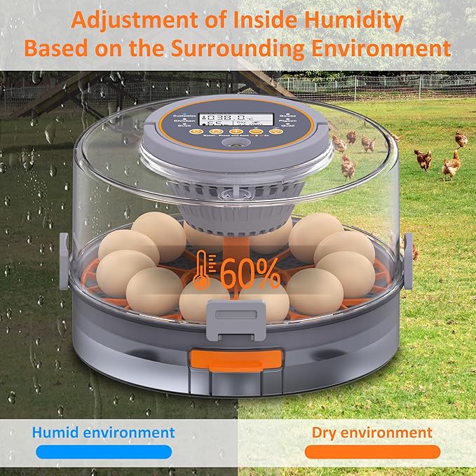 12 Incubators for Hatching Eggs, Egg Incubator with Automatic Egg Turning and Humidity Control, Intelligent Egg Incubator with Automatic Temp. Adjustment
