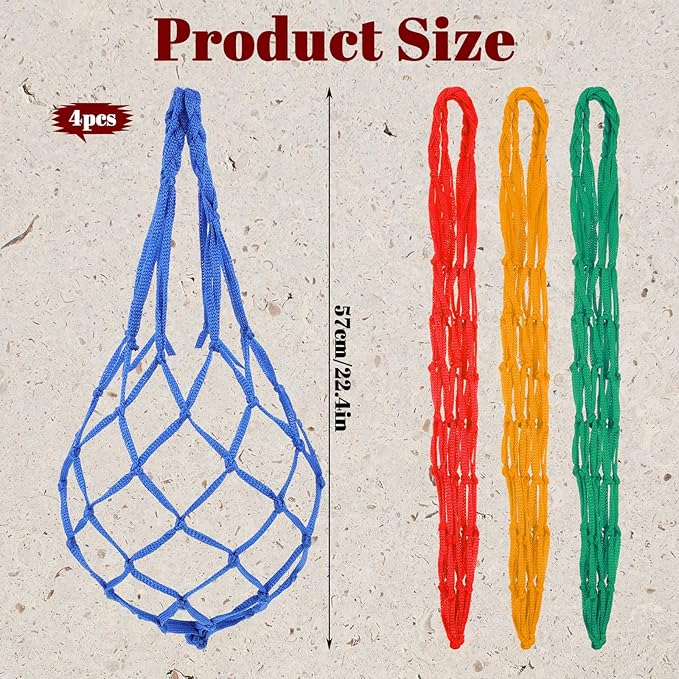 4Pcs Hanging Chicken Net Feeder, Chicken Treat Dispenser, Chicken-Treat Nets for Poultry, Hens, Duck (Green, Yellow, Red, Blue)
