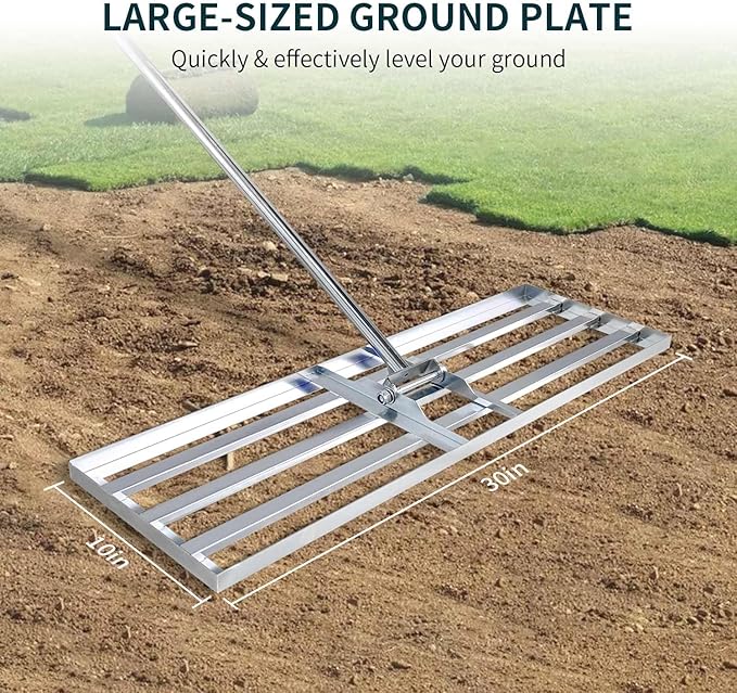 Lawn Leveling Rake 30x10 inch, (Professional-Grade) Lawn Leveler Tool, Handle Rakes for Lawns Heavy Duty Landscape Rake for Backyard, Garden, Golf Course, Farm, Pasture