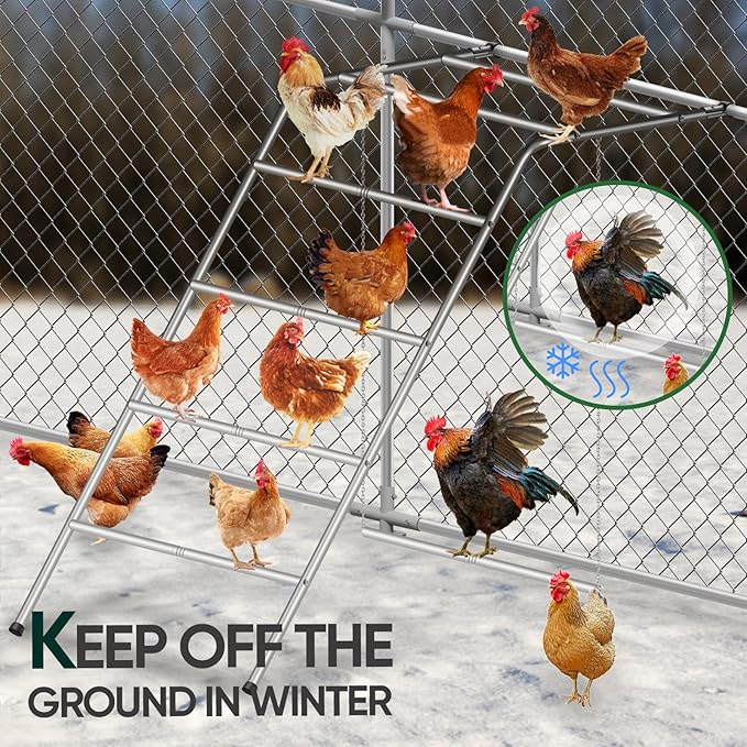 Chicken Perch for Coop with Swing,Chicken Roosting Bars with Large Ladder,Farm Chickens Toys,Perfect for Backyard Pet's Healthy & Happy,Easy to Assemble & Clean,Grey