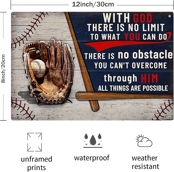 Metal Sign Motivational Wall Baseball Decor-Baseball Posters for Boys Bedroom,Baseball Gifts for Boy 8-12,Inspirational Boys Men Room Posters (8x12inch)