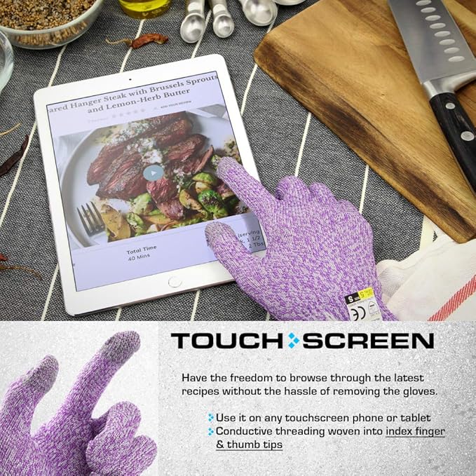 Glove Station Ultra Durable Series Cut Resistant Gloves - Cutting Gloves for Chefs, BBQ and Cooking - Level 5 Protection, Food Grade Safe Cut - Purple, X-Large Size