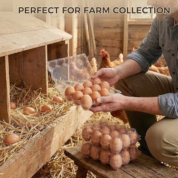 HAKSEN 60 PCS 12 Count Plastic Egg Cartons, with 60PCS Date Labels, Clear Reusable Egg Containers Holds for Fresh Medium Eggs Storage, Suitable for Farms, Family, Markets Display