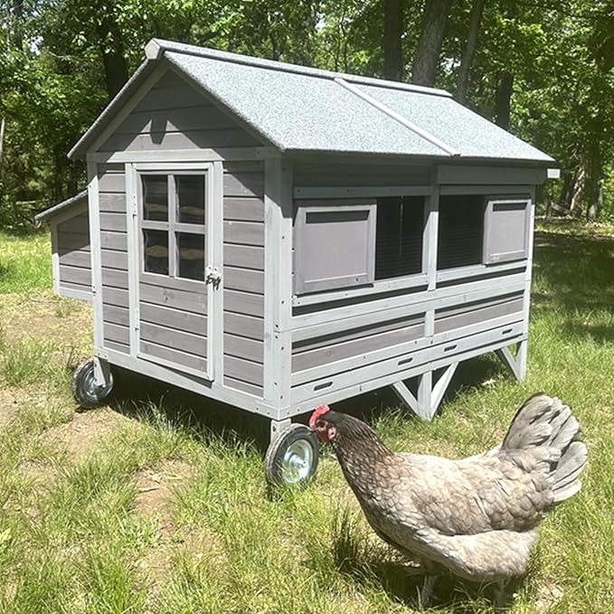 Aivituvin Chicken Coop Mobile Wooden Hen House with Nesting Box,Large Poultry Cage Upgrade with Strong Iron Frame,Durable & Waterproof