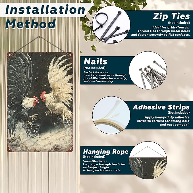 Vintage Metal Sign Farm Rooster Fighting Cock Cockfighting Gamecock Retro Game Fowl Metal Poster Home Garden Garage Farmhouse Aluminium Sign Art Wall Decor Plaque 12x8 Inch