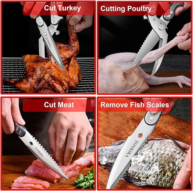 Heavy Duty Stainless Steel Kitchen Scissors that Come Apart, Poultry Shears Heavy Duty Professional, Spring-Loaded Kitchen Shears All Purpose for Food,Chicken, Fish,turkeys,10.2-Inch,Gray