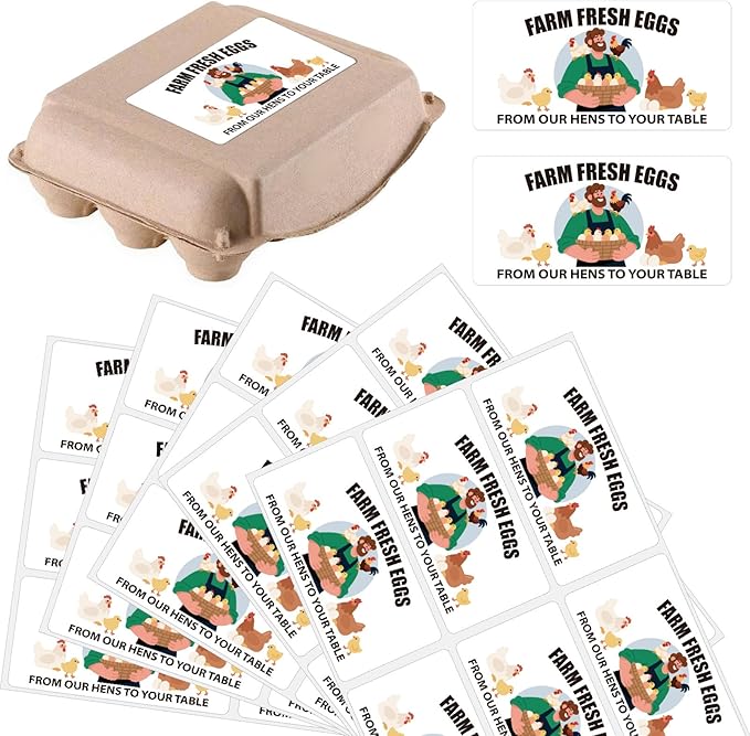 60Pcs 2" x 4" Farm Fresh Eggs Label Rectangle Egg Carton Stickers from Our Hens to Your Table Self Adhesive Packaging Tags for Box Container Business Farmhouse Markets Supplies
