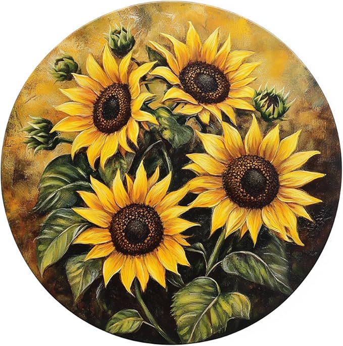 Round Tin Sign Some Sunflowers Signs Metal Tin Sign for Home Farm House Rustic Garden Yard Vintage Outdoor Outside Porch Wreath Wall Funny Decor 12 Inch