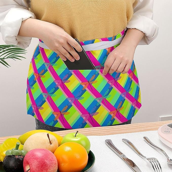 Unisex Apron for Cooking Server Waitress Half Waist Apron with 3 Pockets