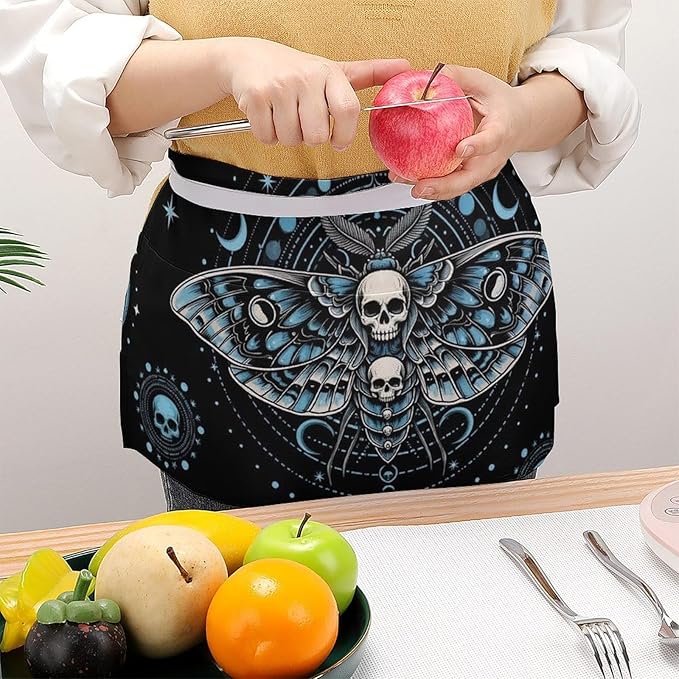Unisex Chef Waiter Apron Waist Half Short Serving Aprons with 3 Pockets