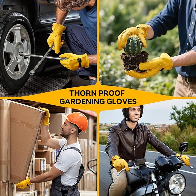 OZERO Leather Work Gloves for Men: Medium 1 Pair Cowhide Working Gloves for Driving Heavy Duty Mechanic Ranch - Women Gardening Glove