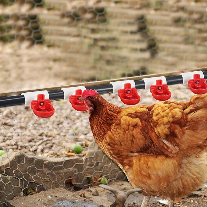 Dreyoo 8 Pack Automatic Chicken Waterer, Complete Set with 1/2'' PVC Tee Fittings, Float Valve Controlled Automatic Chicken Nipple Waterer Cups