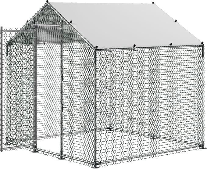 VEVOR Metal Chicken Coop, 6.56x6.56x6.56ft Large Walk-in Chicken Runs with Cover, Spire Roof Hen House Enclosure with Security Lock, Outdoor Duck Rabbit Cage Poultry Pen for Backyard, Farm, Yard