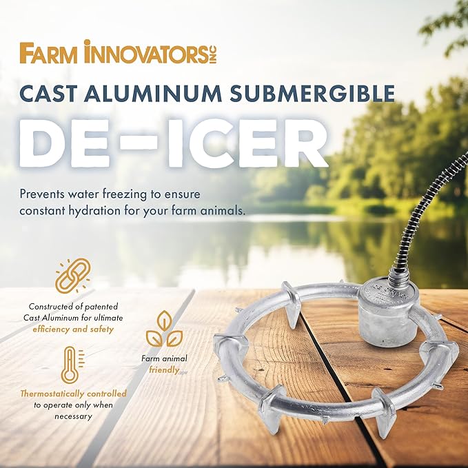 Farm Innovators Submergible Tank De-Icer, 1000W Water Deicer- Ice Chaser Cast Aluminum Design with Chew Proof Cord for Livestock Water Stock Tank