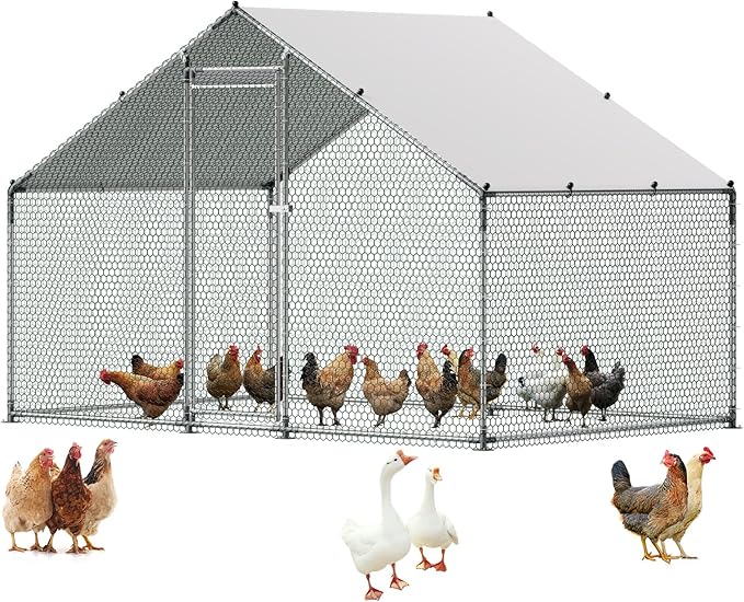 VEVOR Large Metal Chicken Coop with Run, Walkin Chicken Coop for Yard with Waterproof Cover, 6.5 x 9.8 x 6.5 ft, Spire Roof Large Poultry Cage for Hen House, Duck Coop and Rabbit Run
