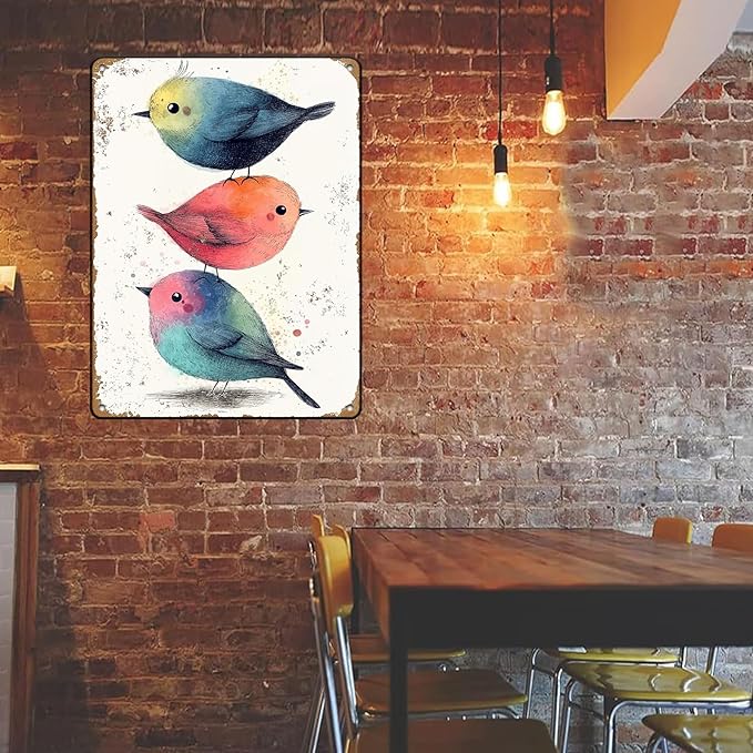 Vintage Tin Sign Watercolor Birds Wall Decor Nursery Birds Print Cute Wall Decoration Birds Nursery Animals Sign Poster Home Bar Plate Wall Decor Birds Metal Sign 12x16 Inch