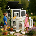 Outdoor Chicken coops for 2-4 Chickens Wooden with Waterproof Asphalt Roof, Ramp, and Multiple Doors Openable Top Pull-Out Tray Suitable for Outdoor Backyard (Black and White)