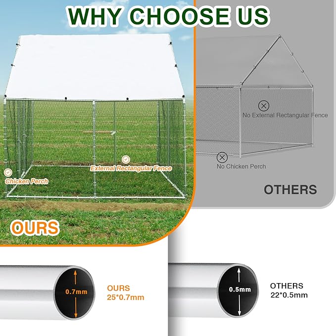 Large Metal Chicken Coop Heavy Duty Chicken Pens Outdoor with Top Walk in Poultry Cage Chicken Run Dog Kennel with Water Resident and Anti-UV Cover for Yard with Cover Duck Rabbit Cage