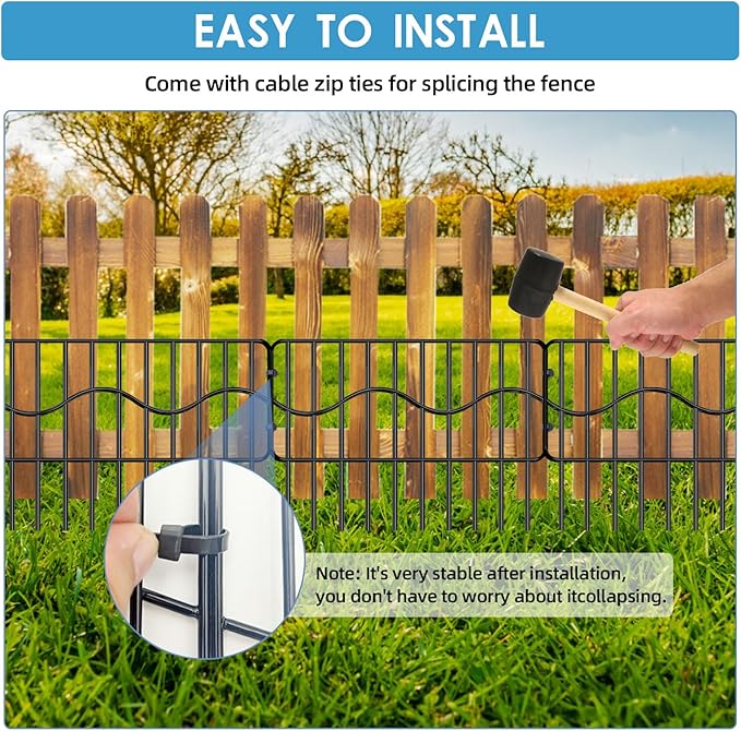 20ft(L) x 13in(H) Garden Animal Barrier Fence, 14panels No Dig Fences, Small Dog Fence Barrier, Animal Barrier Rabbit Fencing Rustproof Metal Decorative Border for Outdoor Garden
