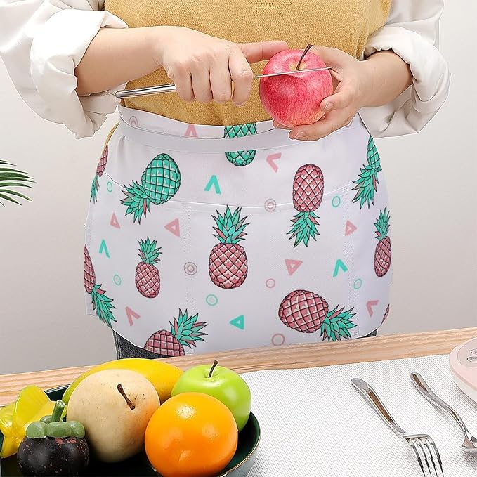 Short Aprons for Servers Unisex Chef Works Waitress Apron with 3 Pockets