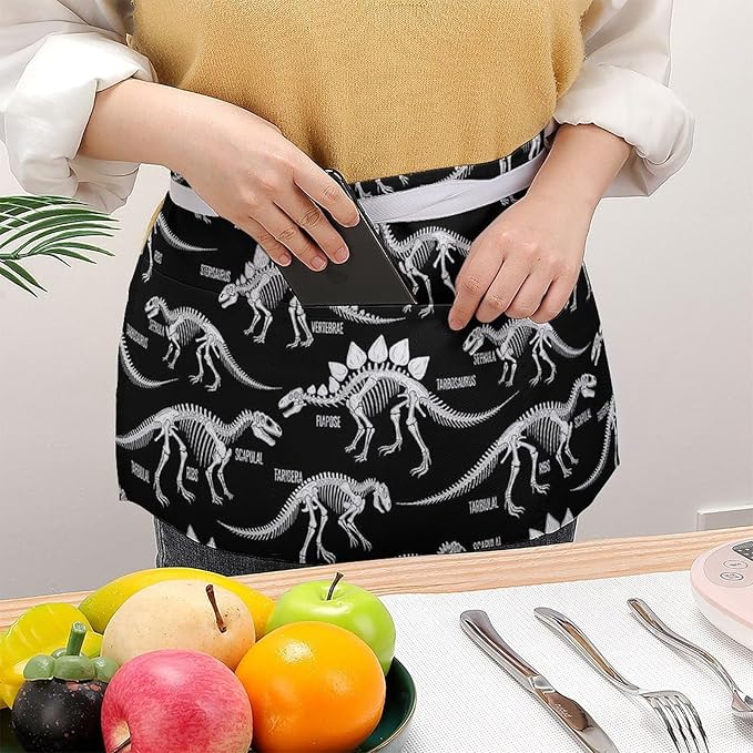 Unisex Apron for Cooking Server Waitress Half Waist Apron with 3 Pockets