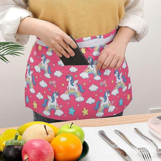 Server Apron with 3 Pockets Waist Waiter Waitress Half Apron Short Aprons