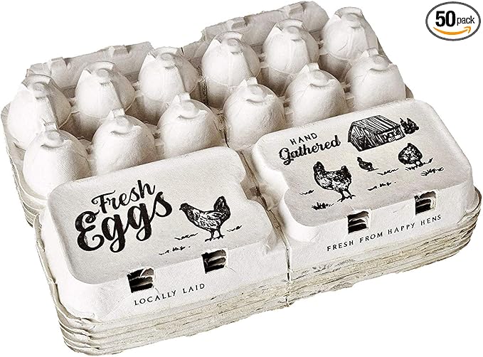 Half Dozen Empty Egg Cartons- Bulk 50 Full Dozen Can Split to 100 Half Dozen Size- Securely Holds 6 or 12 Extra Large Eggs