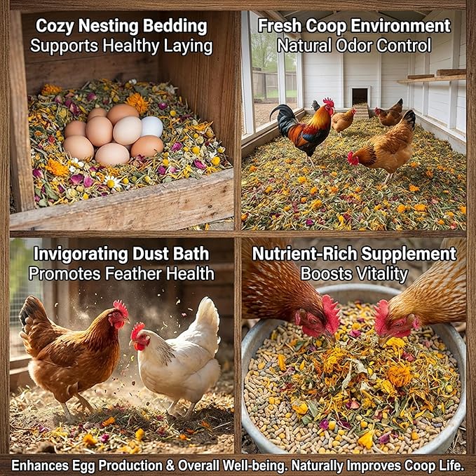 MAQIHAN 15oz Chicken Nesting Herbs - Dried Herbs for Laying Hens to Support Egg Production,Feather Quality,Daily Wellness,Natural Chicken Treats & Poultry Feed Botanical Mix for Coop