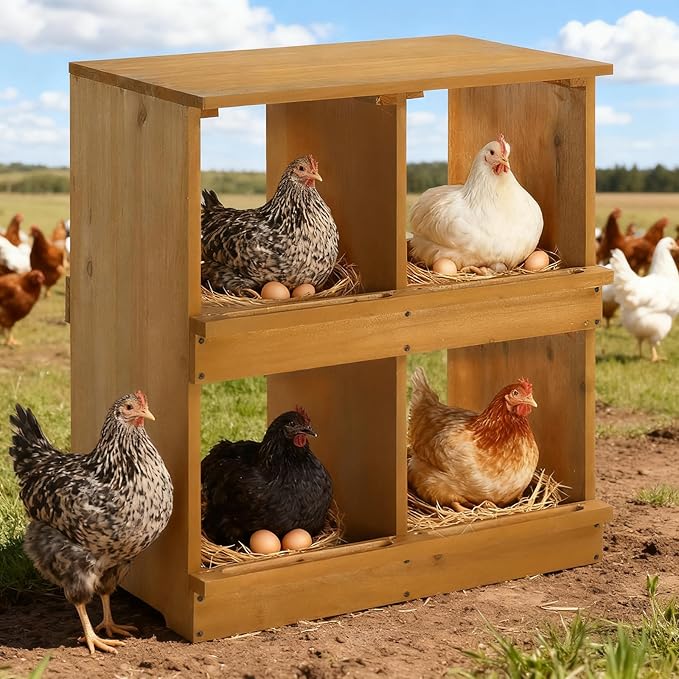 Outvita Nesting Boxes for Chickens 4 Compartments, Wood Chicken Nesting Box Wall Mount, Versatile Use Nest Box for Chicken Coop, Easy to Assemble for Chicken, Hens, Ducks