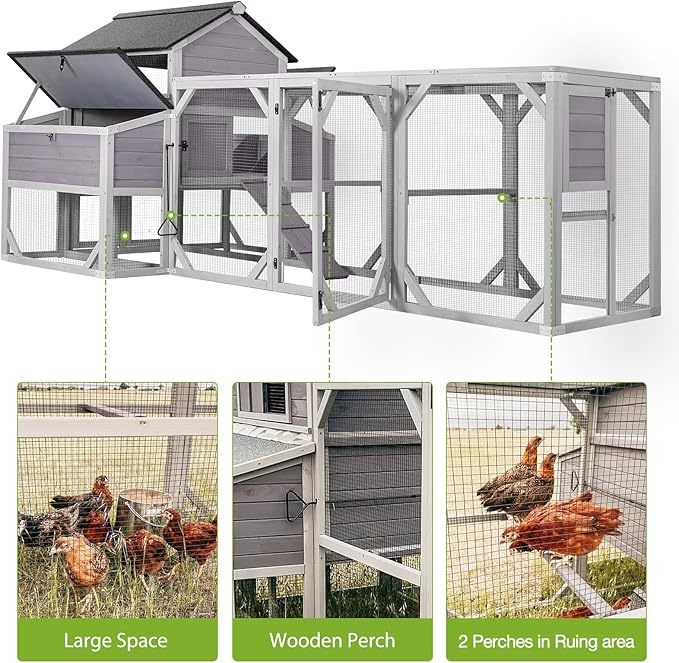 GUTINNEEN Chicken Coop with Run for 8-10 Chickens Extra Large Hen House Poultry Cage Outdoor with Nesting Box