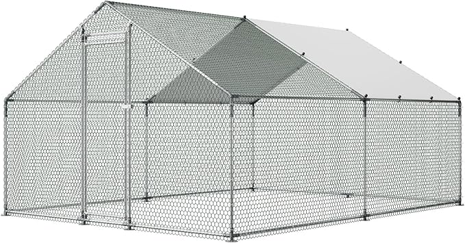 VEVOR Large Metal Chicken Coop, 9.8x13.1x6.5 ft Large Walk in Chicken Runs for Yard with Cover, Hen House Enclosure with Security Lock, Outdoor Duck Rabbit Cage Poultry Pen for Backyard, Farm, Yard