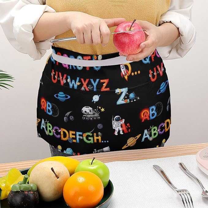 Unisex Chef Waiter Apron Waist Half Short Serving Aprons with 3 Pockets