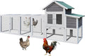 123'' Large Chicken Coop with Run, Wooden Hen House for 5-10 Chickens, Outdoor Chicken Run Poultry Cage Rabbit Cage Duck House with Nesting Box, Ramp & Pull-on Tray
