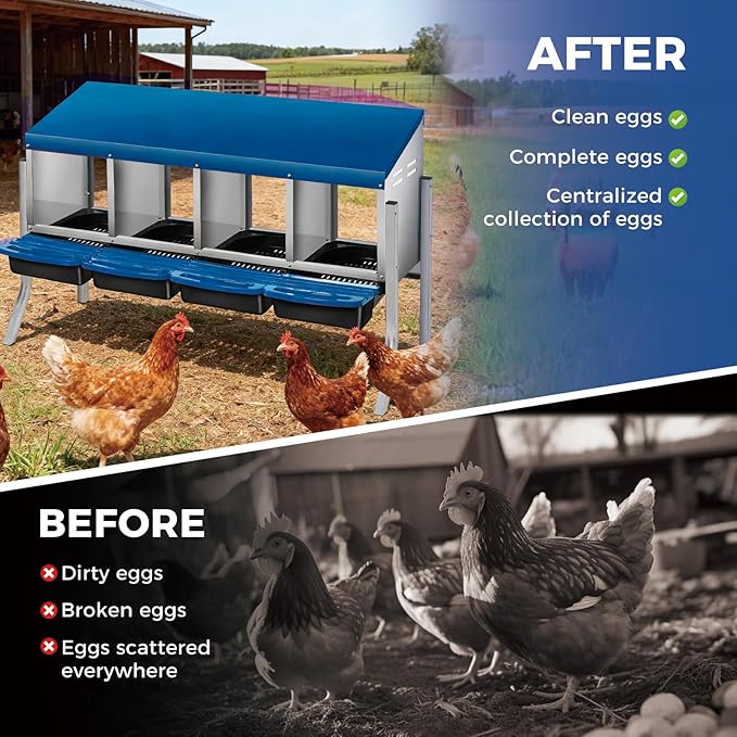 Chicken Nesting Boxes with Cleanable Pull-Out Trays, 4-Hole Wall Mount Roll Away Nest for Easy Cleaning & Egg Collection