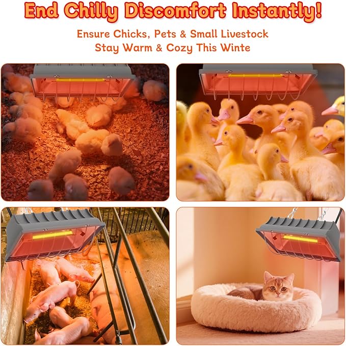 Chicken Coop Heater Lamp,250W Brooder Heating with Temperature Control Adjustable Hanging Height for Chicken,Cat Bed,Dog Kennel,Reptiles & Incubators,Poultry Heating Warm in Winter