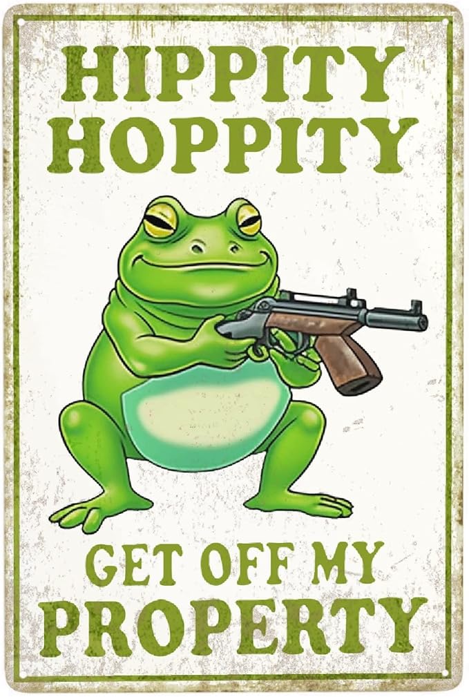 Vintage Frog Room Sign Hippity Get Off My Property Metal Poster Sign Decor-Cool Stuff Retro Aluminum Metal Tin Sign Warning Sign for Home Wall Decor, Garden Bathroom Signs Gift,12''x 8''