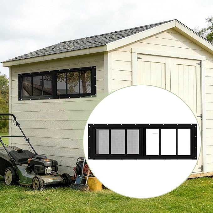 2 Pack Shed Windows, 12"x 29" Black Sliding Window Suitable for Chicken Coop, shed, Household, Barn - Transom Window with Tempered Glass and Fiberglass Screen (BK,12''x 29'')